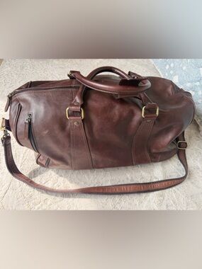 Old Angler Italy Men's Leather Duffel Bag in Brown Classic Weekend Travel Italy